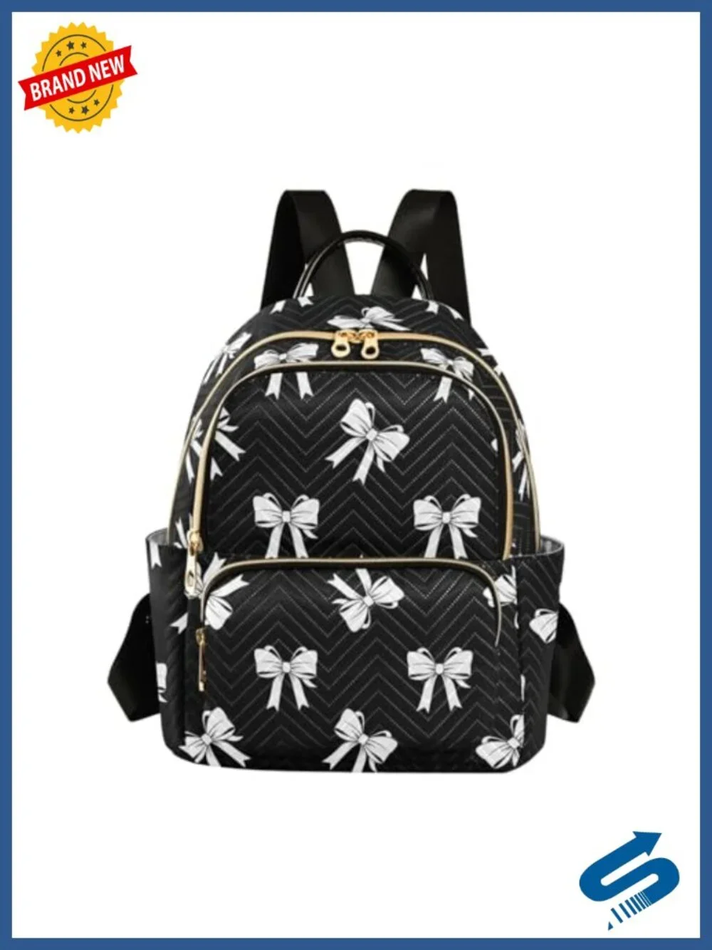 Wave Quilted Backpack Purse - Lightweight Polyester, Multiple Pockets